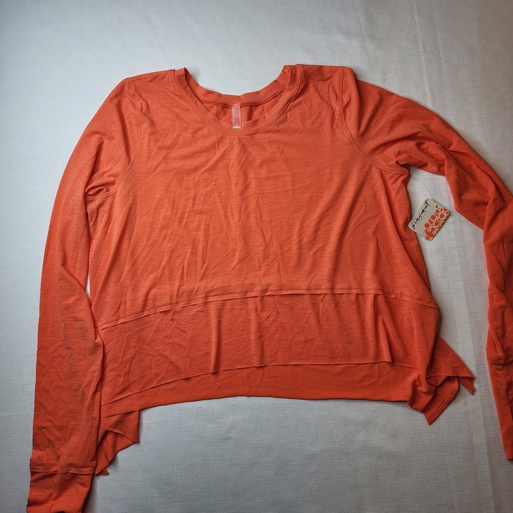 Free People FP Movement Orange Long Sleeve Thumbhole Top Yoga NWT S